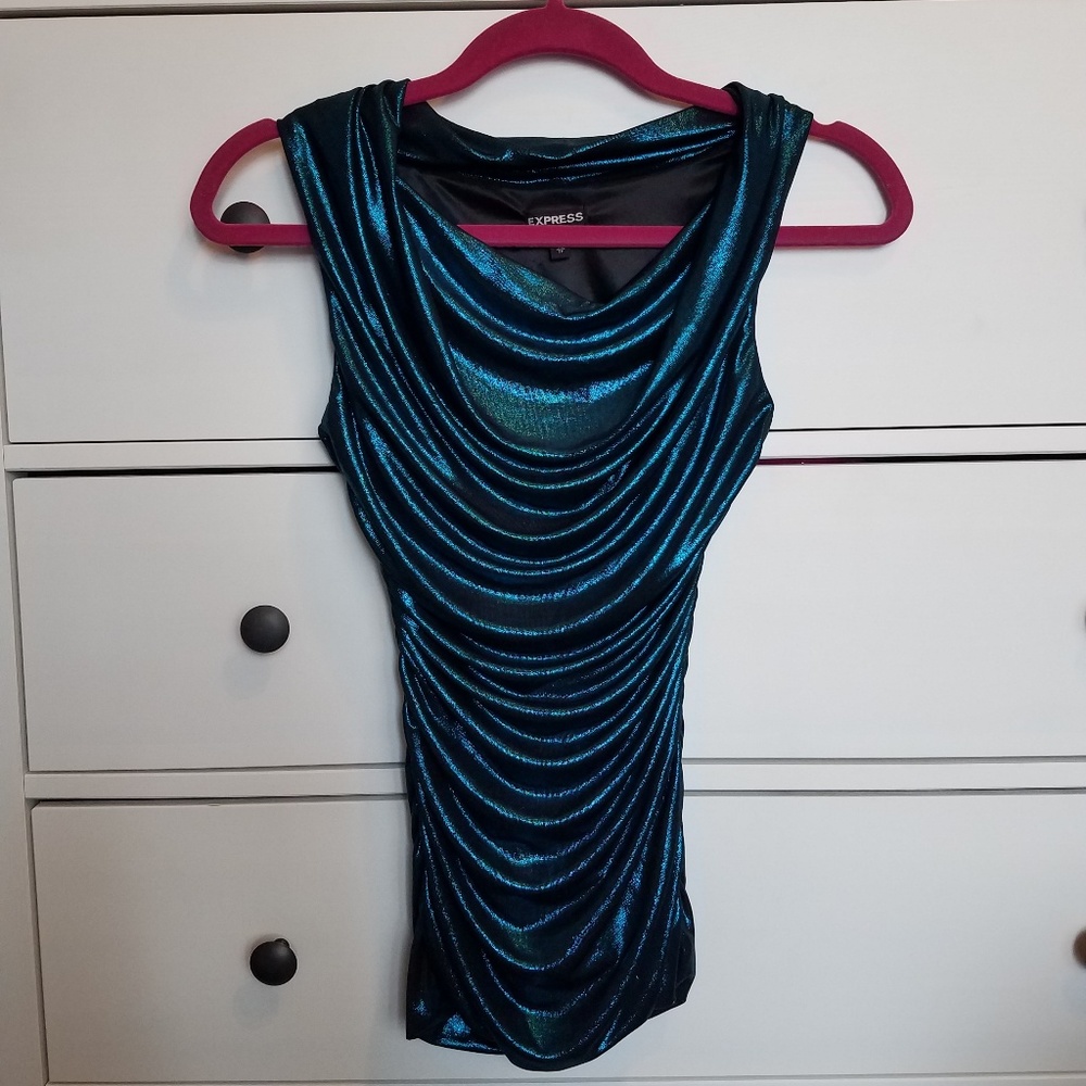 Express Metallic Blue Ruched Tank Top Size XS
